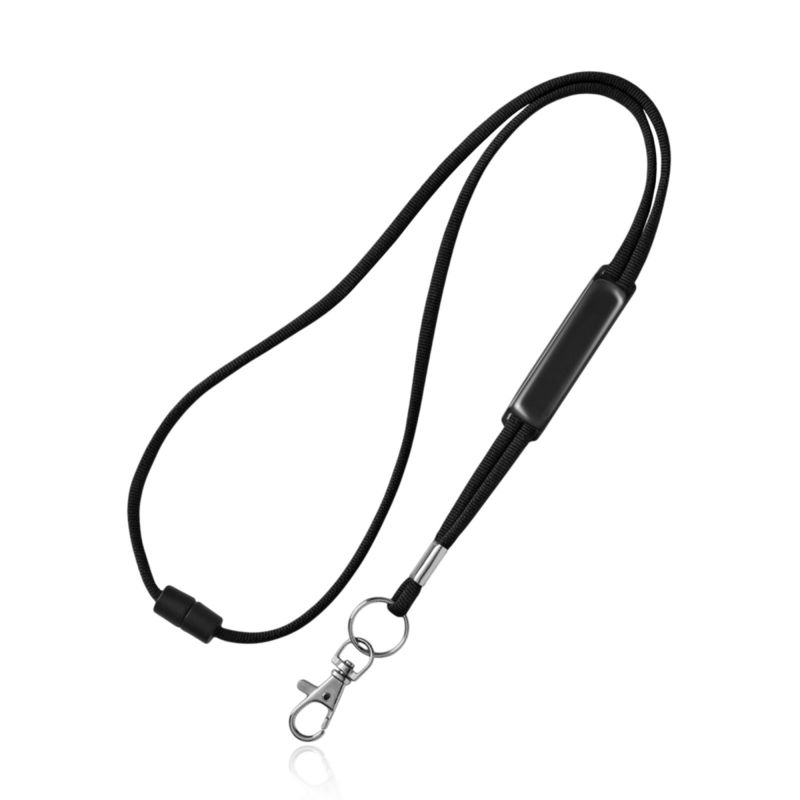 Ribbon Lanyard tubular em poliéster com ajuste em PVC, fecho de segurança e mosquetão