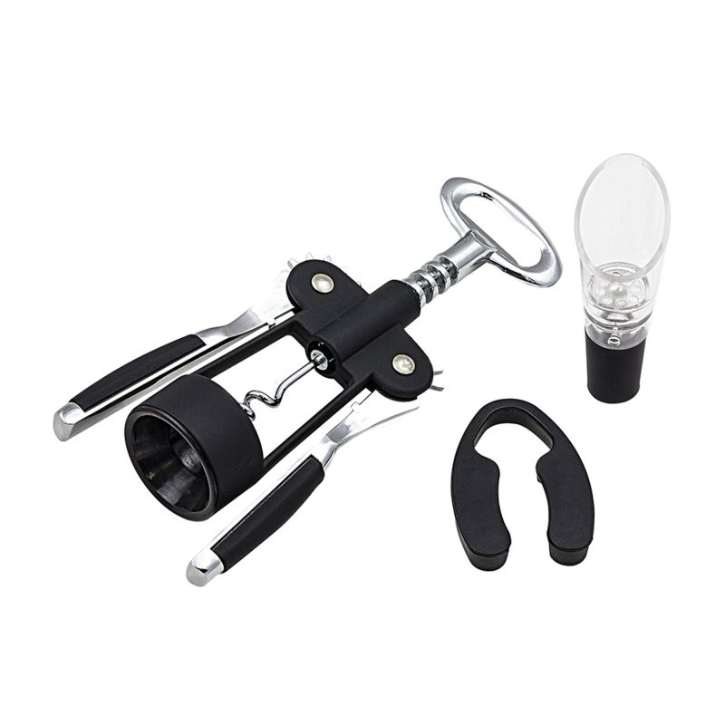 Finwine Set de vinho em aço inoxidável, com saca-rolhas, abre cápsulas, decantador e corta cápsulas