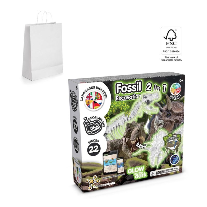2 in 1 Fossil Excavation Kit II Jogo didático fornecido com saco de oferta em papel kraft (90 g/m²), feito de material certificado FSC™ e outros materiais controlados