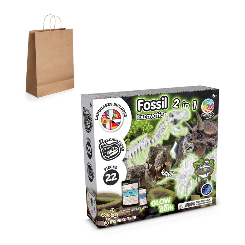 2 in 1 Fossil Excavation Kit III Jogo didático fornecido com saco de oferta em papel kraft (115 g/m²)