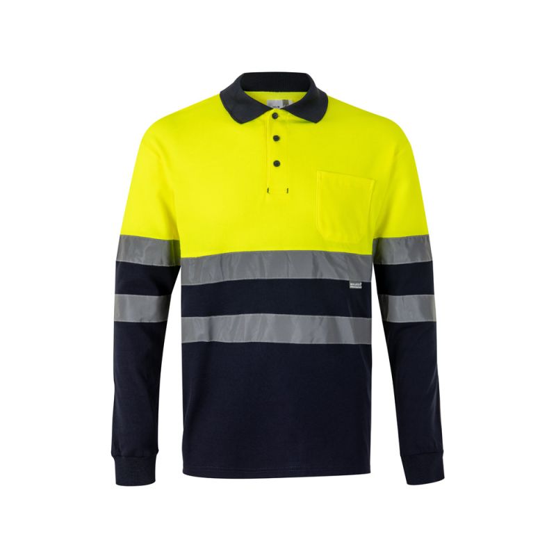VL PLUTO Polo bicolor piqué (150g/m²) de manga comprida, em algodão (55%) e poliéster (45%)