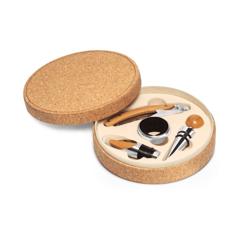 MORETO Conjunto para vinho com 4 peças em madeira e metal