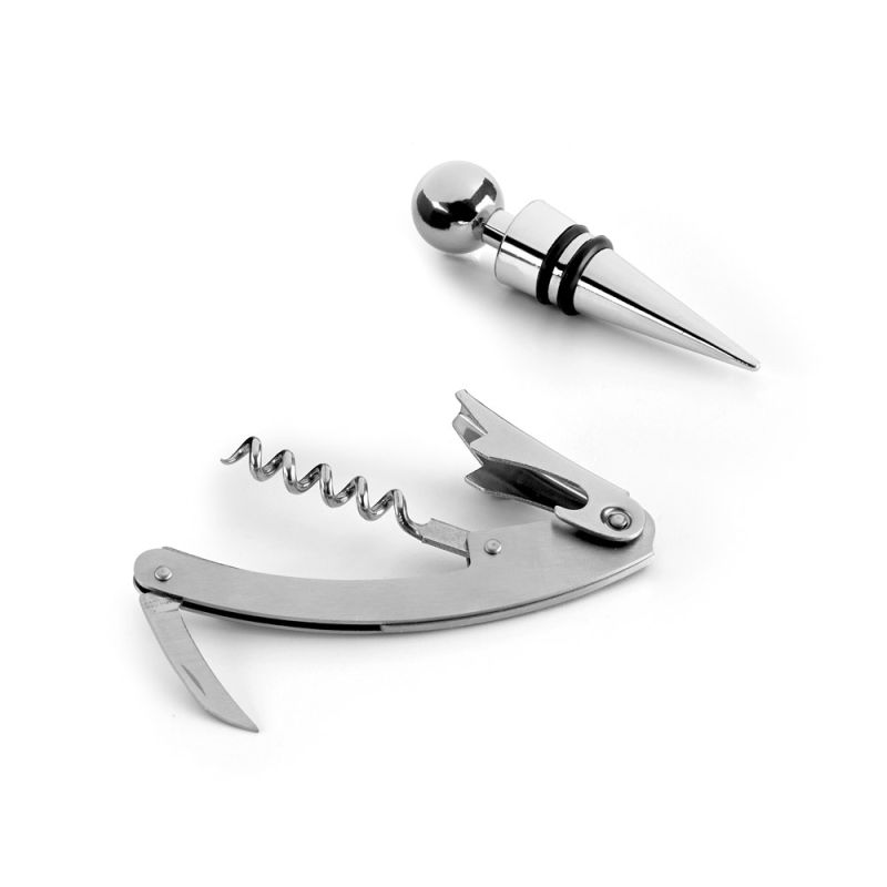 BARREL Conjunto para vinho em zinco e aço inoxidável