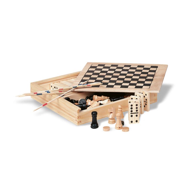4 jogos em caixa de madeira