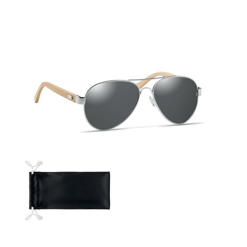 Óculos de sol bambu em bolsa