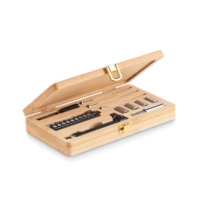 Set ferramentas em caixa bambu