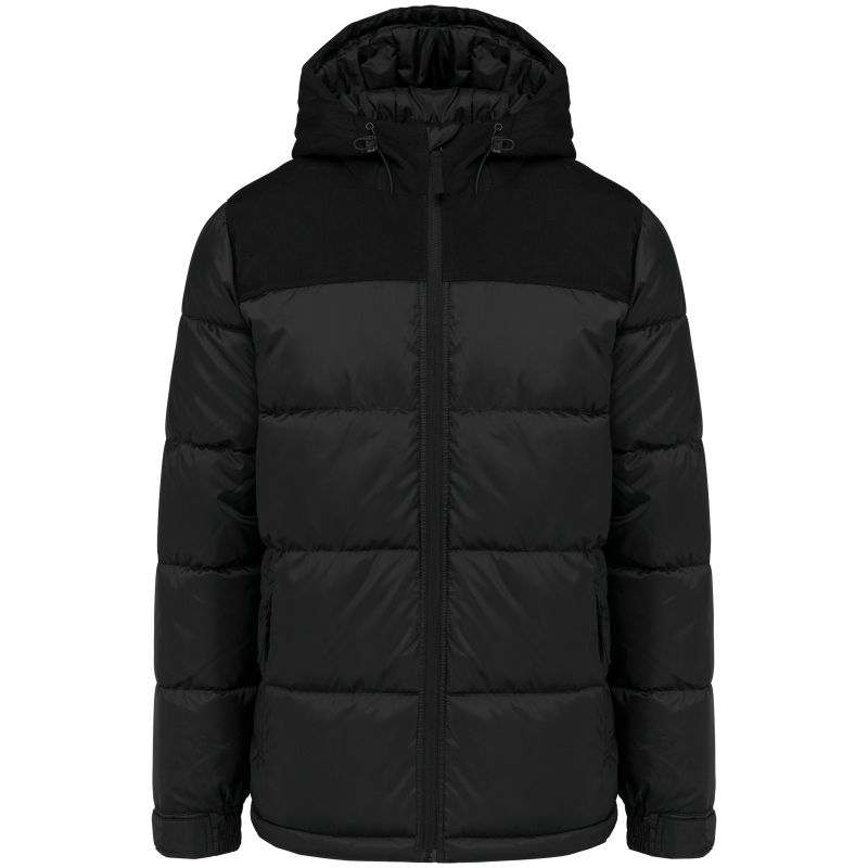 Parka acolchoada com capuz bicolor unissexo