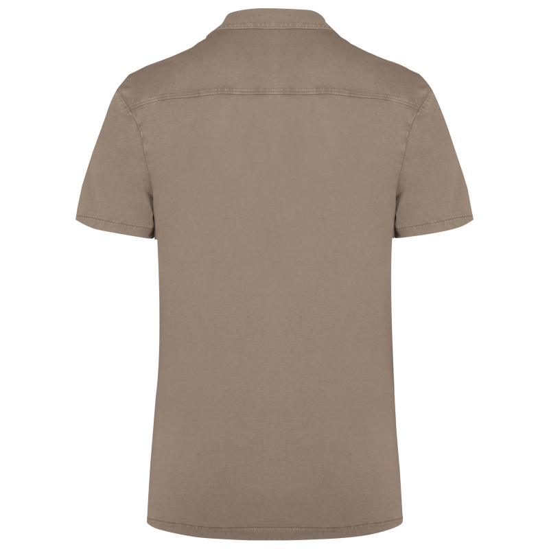 Camisa eco-responsável com aspecto lavado em jersey de manga curta com colarinho à bowling de homem