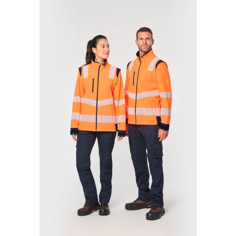 Casaco softshell de segurança em material reciclado com mangas amovíveis unissexo